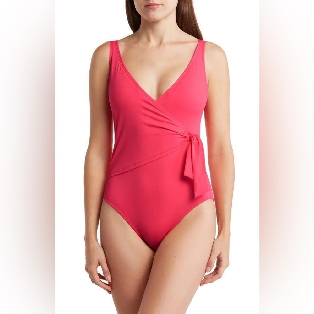 Tommy Bahama tie front wrap one piece swimsuit - coral coast - nwt - size 8